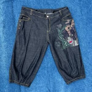 y2k Diva embroidered denim capris jorts